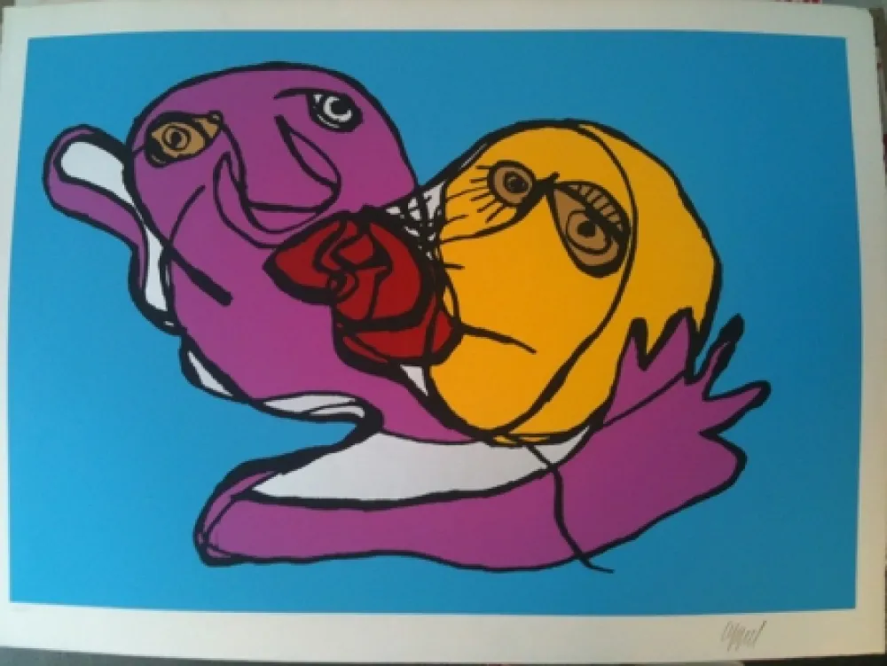 Screenprint Appel - Sky blue kiss