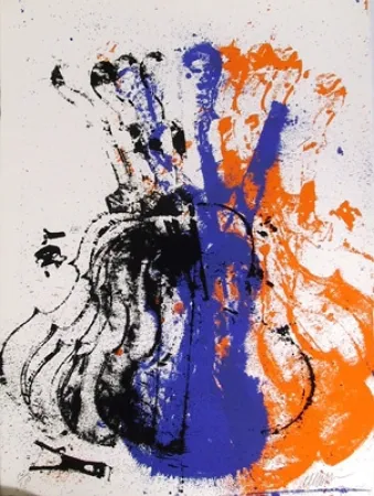 Screenprint Arman - Squeezed Blue Fiddle