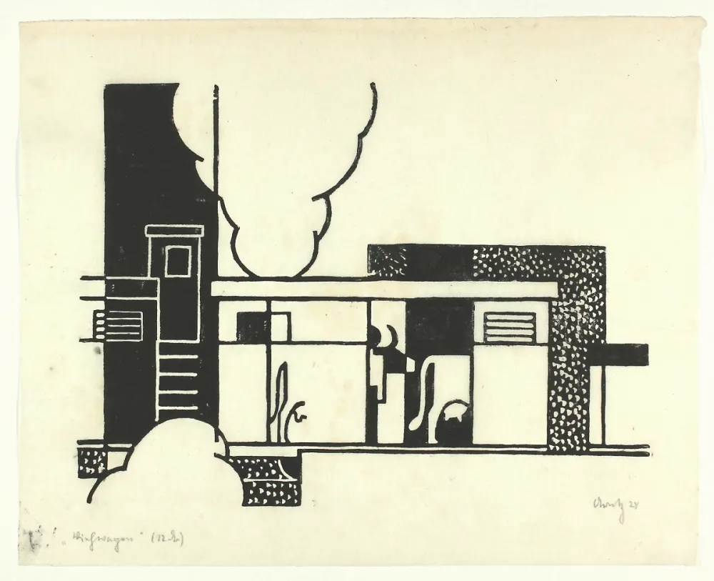 Woodcut Arntz - Viehwagen (Cattle wagon)