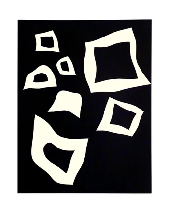 Lithograph Arp - CONSTELLATION 7 BLANCHES SUR NOIR (1960).