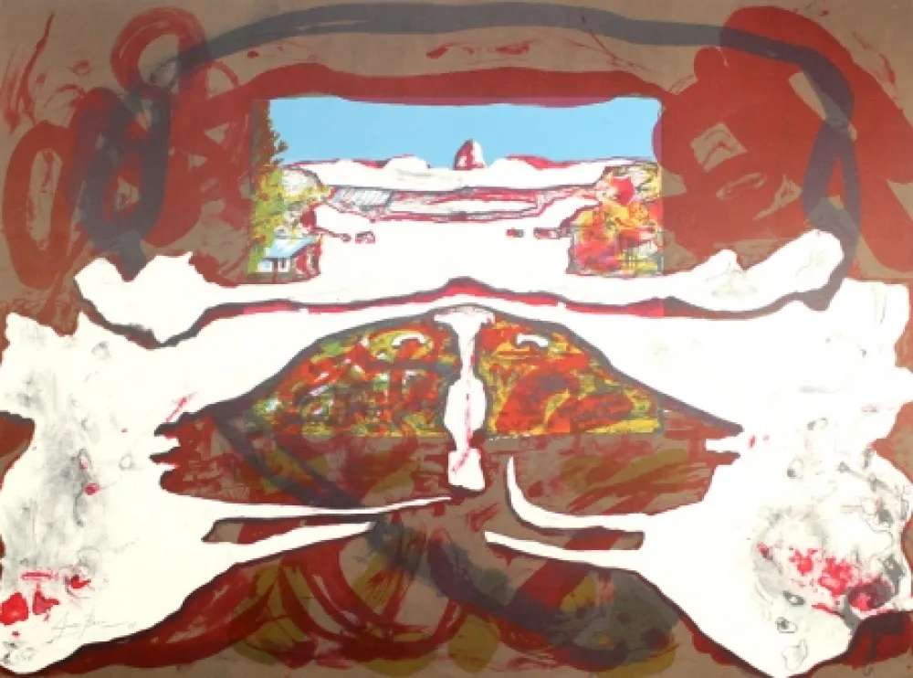 Lithograph Arranz-Bravo - Casa con cielo azul