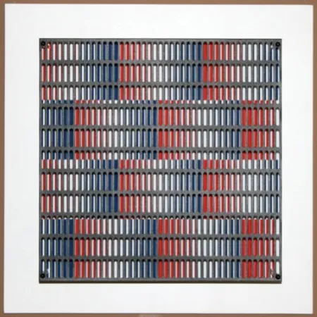 Woodcut Asis - Vibration bandes bleus et rouges
