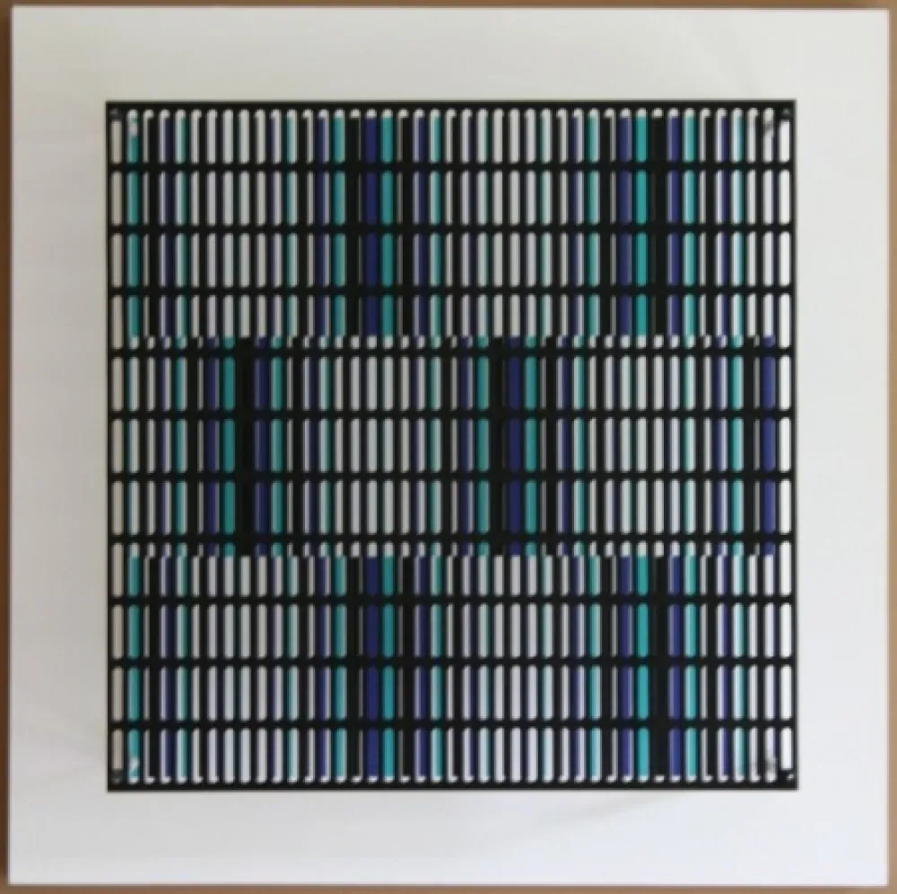 Woodcut Asis - Vibration bandes noir, bleu et turquoise