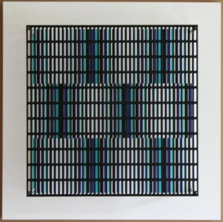 Woodcut Asis - Vibration bandes noir, bleu et turquoise