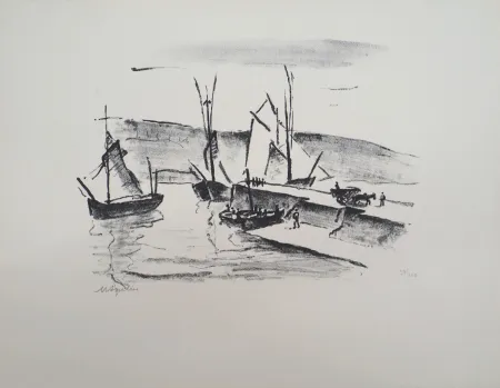 Lithograph Asselin - Paysage du Finistère : la jetée à Concarneau