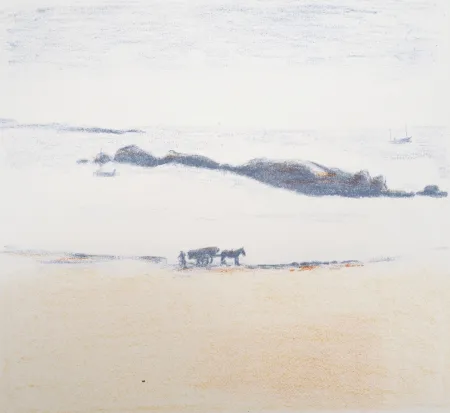 Lithograph Asselin - Paysage, la plage de Port-Manech