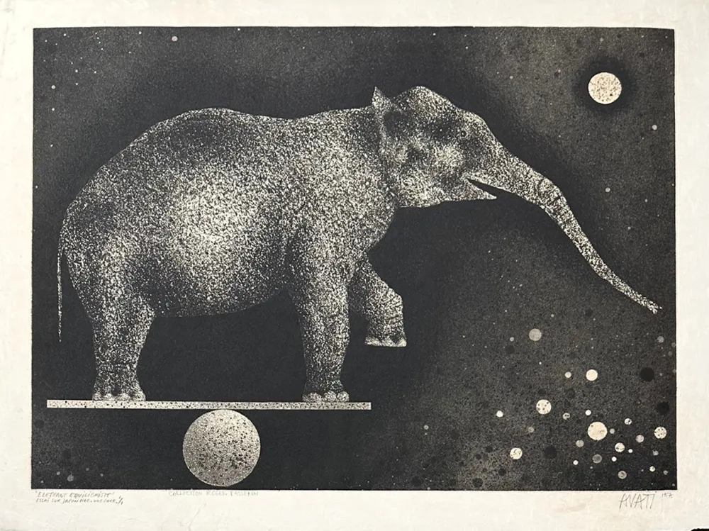 Etching Avati - Eléphant équilibriste