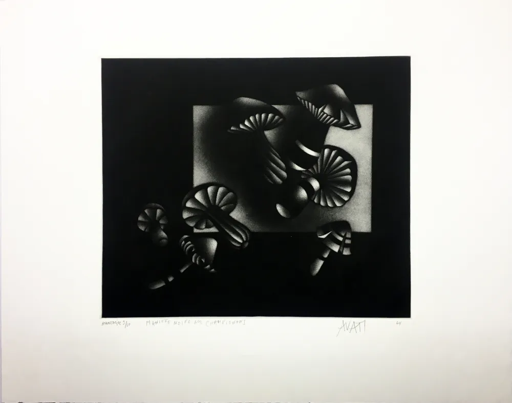 Mezzotint Avati - Manière noire aux champignons (1964)