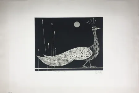 Mezzotint Avati - PAON AUX ROSEAUX (1958)