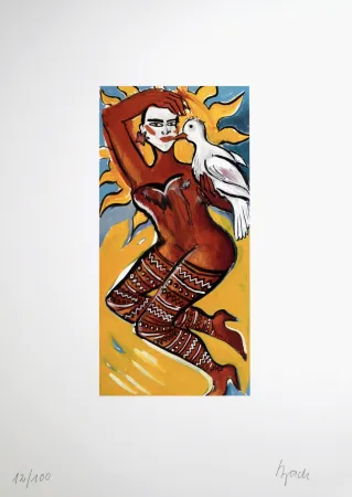 Lithograph Bach - Femme à l'oiseau, 1995 - Hand-signed!