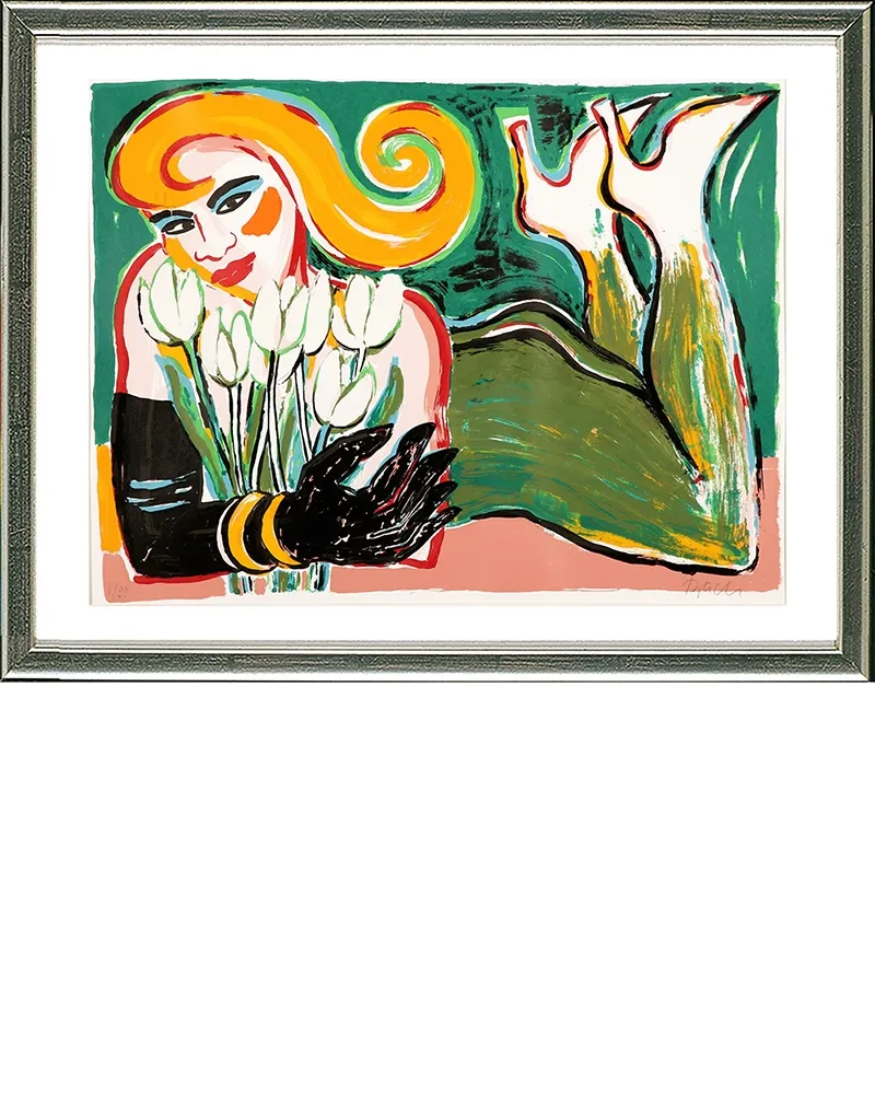Screenprint Bach - Liegende mit Tulpen, 2006