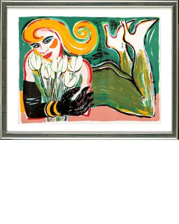 Screenprint Bach - Liegende mit Tulpen, 2006