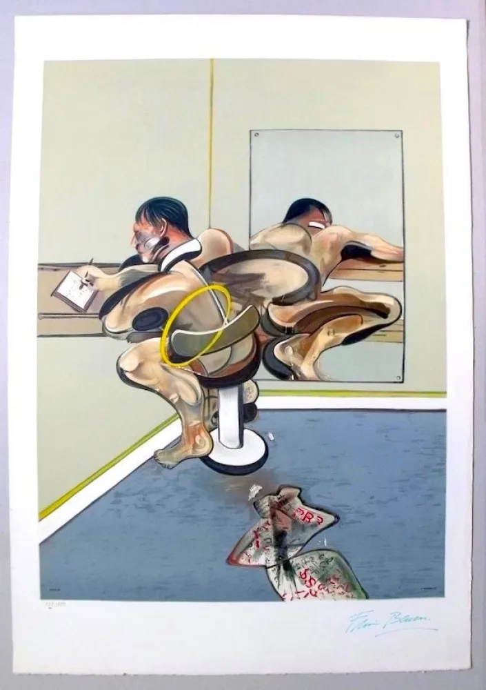 Lithograph Bacon - Figure Writing Reflected In A Mirror