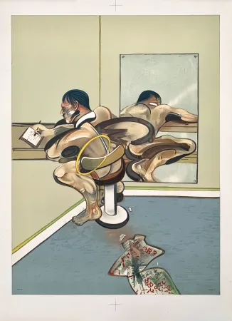 Lithograph Bacon - Figure writing reflected in a mirror