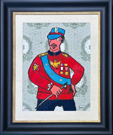 Etching Baj - Enrico Baj (1924–2003) - Décoré - Colour etching and collage on brocade - 1972