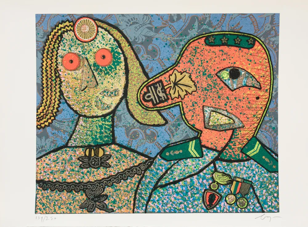 Etching Baj - Enrico baj (1924–2003) – Il Generale Amin Dada e una delle sue mogli-Mixed media