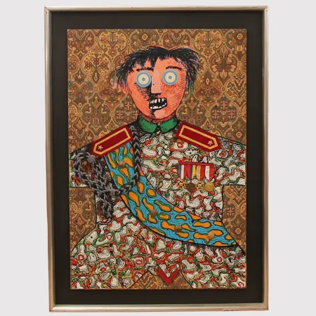 No Technical Baj - Enrico Baj ( 1924 – 2003 ) – Le stratége militaire Sahuguet d'Amarzit d'Espagnac – Mixed media with passamentrie and collage on brocade with originals medals and pins - 1971