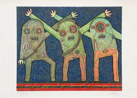 Etching Baj - Enrico baj (1924–2003) – Riunione della C.I.A. nel bosco - Mixed media - 1973