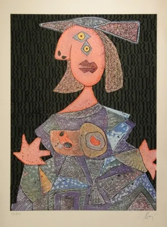 Etching And Aquatint Baj - Femme assise