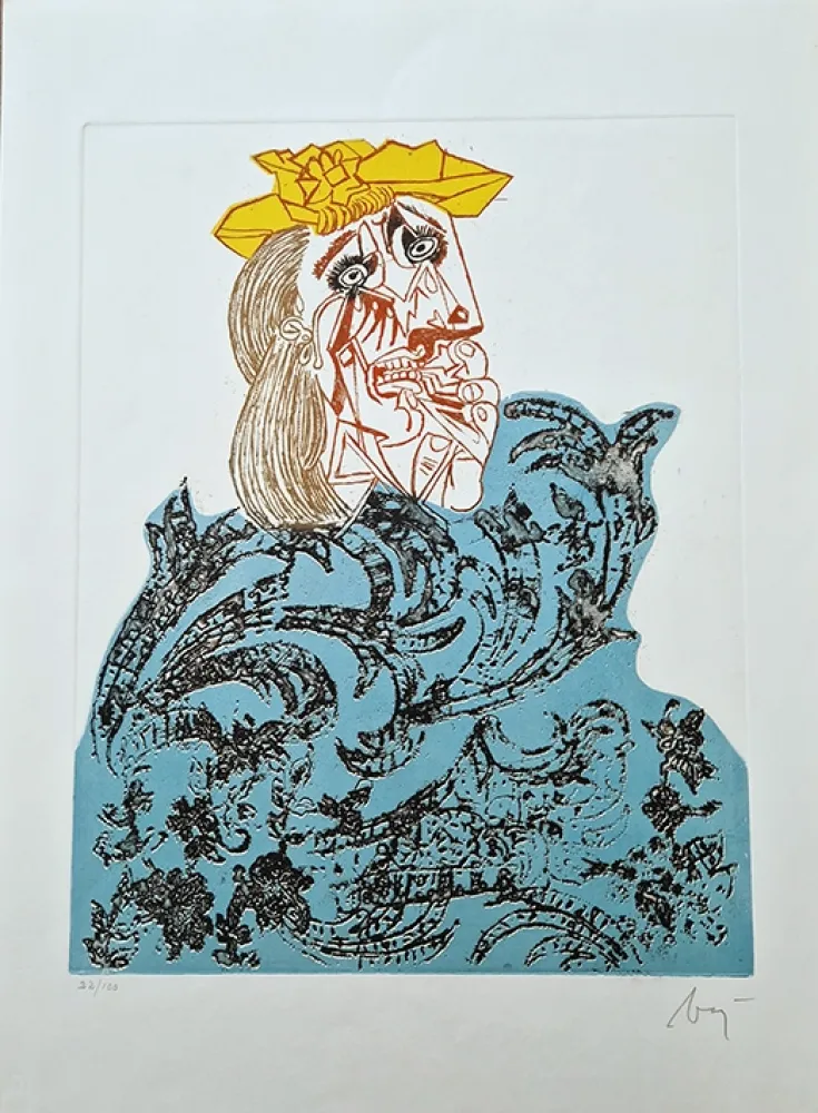 Engraving Baj - Femme en fleurs