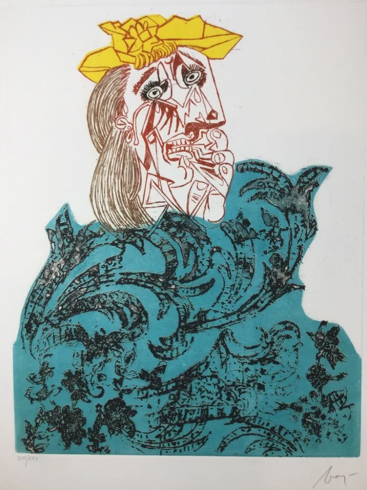 Engraving Baj - Femme en pleurs