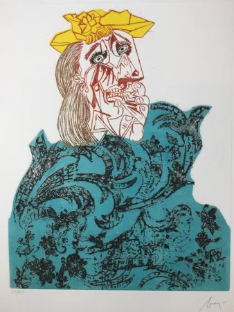 Engraving Baj - Femme en pleurs