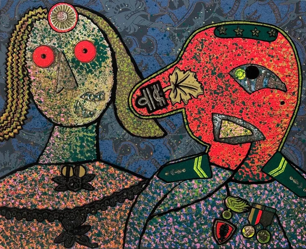 Screenprint Baj - Il Generale Amin e una delle sue mogli