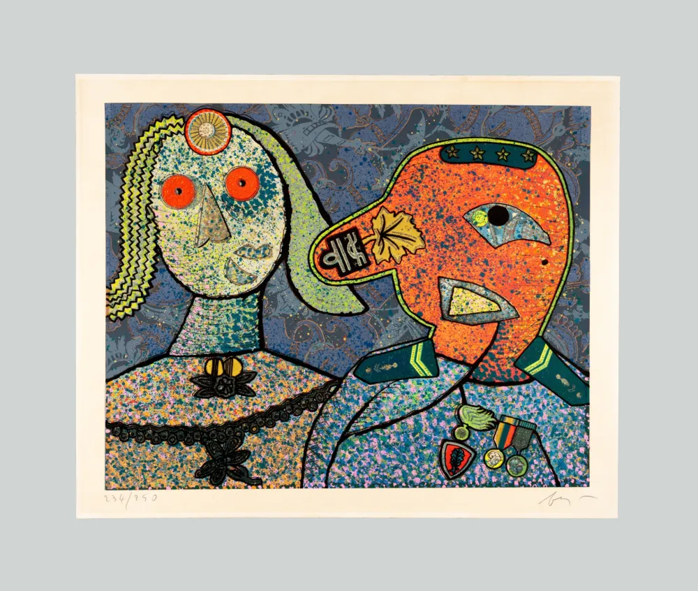 Screenprint Baj - Il generale Dada e una delle sue mogli