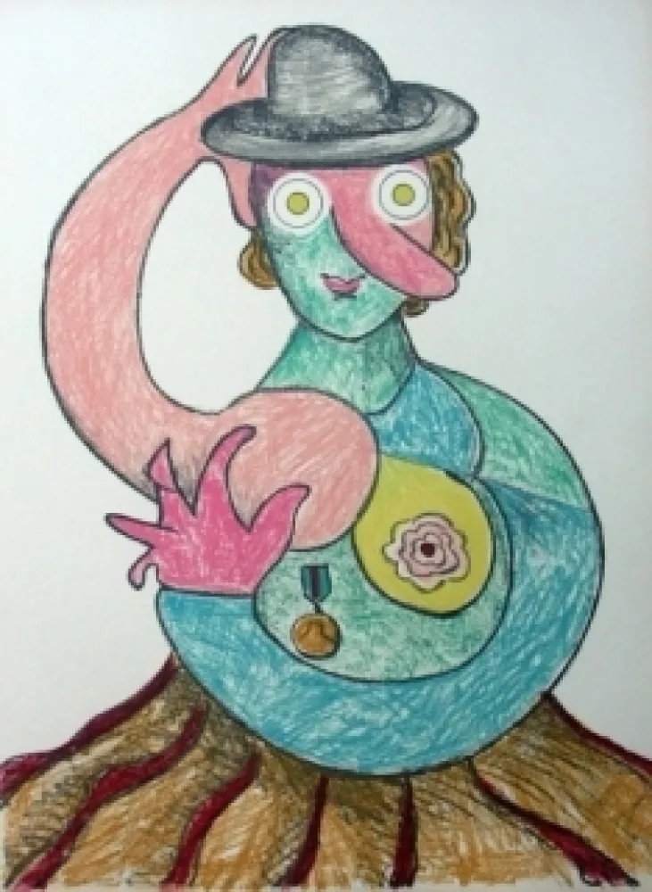 Lithograph Baj - La femme au chapeau