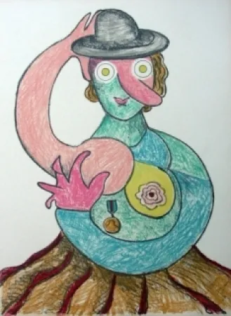 Lithograph Baj - La femme au chapeau