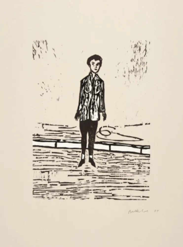 Woodcut Balkenhol - Woman in white jacket 