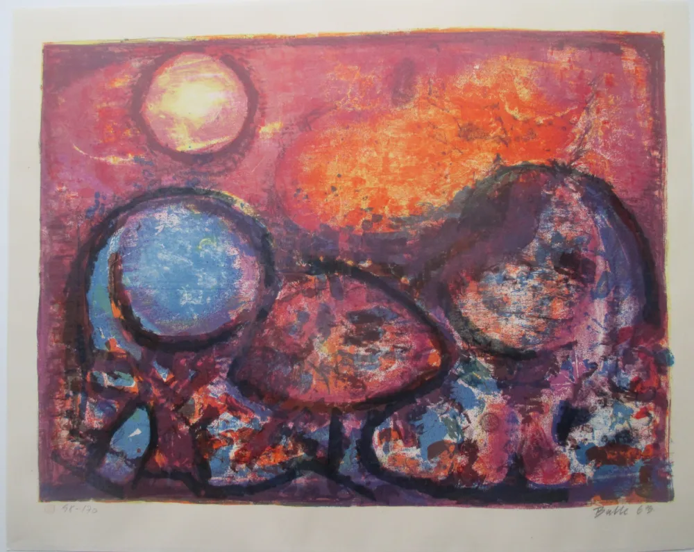 Lithograph Balle - Under rød himmel -Under the red sky