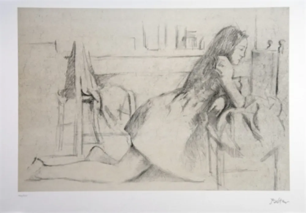 Lithograph Balthus - Jeune fille agenouillée