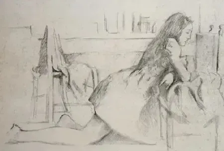 Lithograph Balthus - Jeune fille agenouillée sur fauteuil