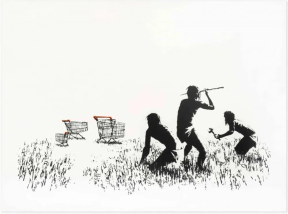Screenprint Banksy - Trolleys (Black & White Unsigned)