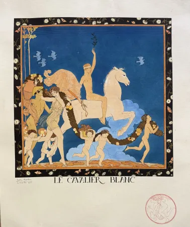 Lithograph Barbier - Le Cavalier Blanc, Signée a la main