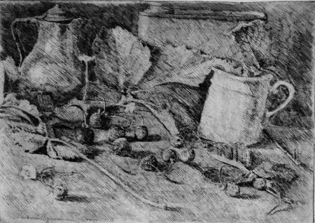 Engraving Barbisan - Natura morta con fragole