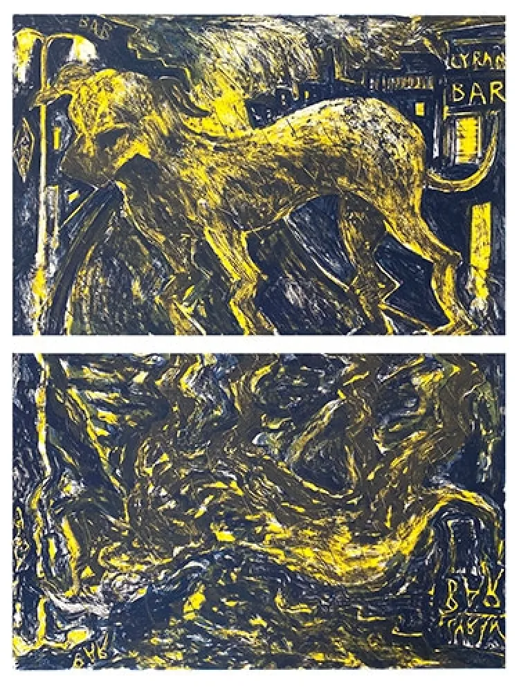 Lithograph Barcelo - Chien sous la pluie