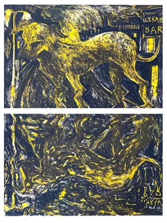 Lithograph Barcelo - Chien sous la pluie