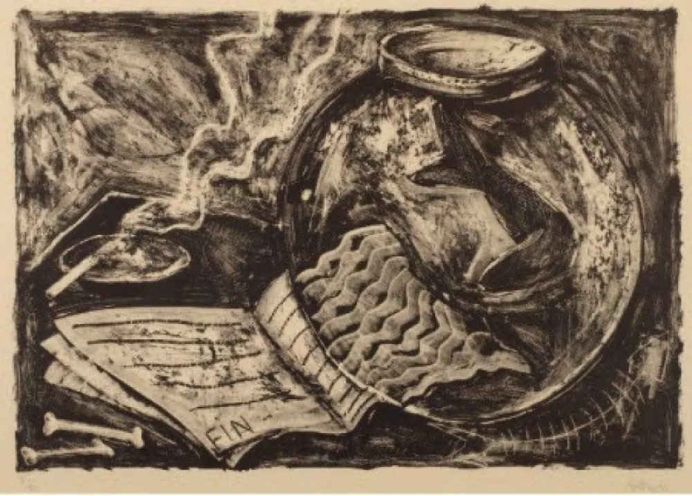 Lithograph Barcelo - Sin título (Pecera y libro)