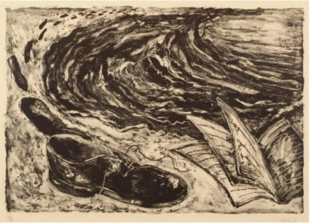 Lithograph Barcelo - Soulier (shoe and book)