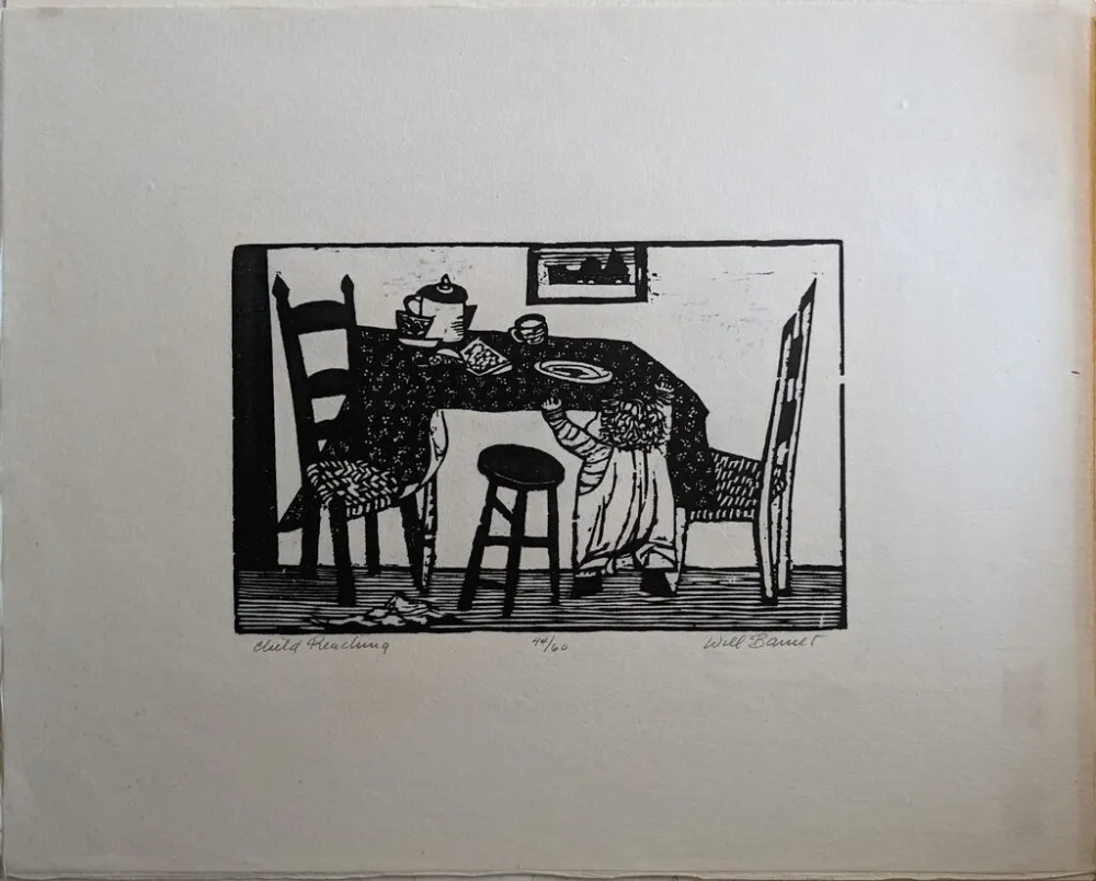 Woodcut Barnet - Child Reaching