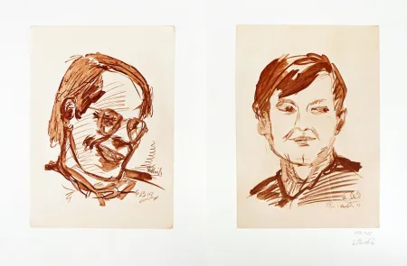 Lithograph Baselitz - Georg Baselitz (1938) – Doppelporträt Heiner Friedrich und Franz Dahlem – Heliogravure on bifolio – 1971