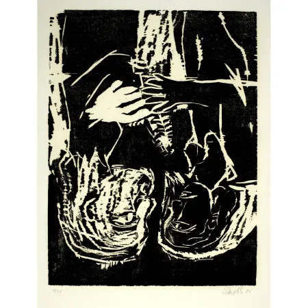 Lithograph Baselitz - Mann und Frau III (mit Tanne), 1985