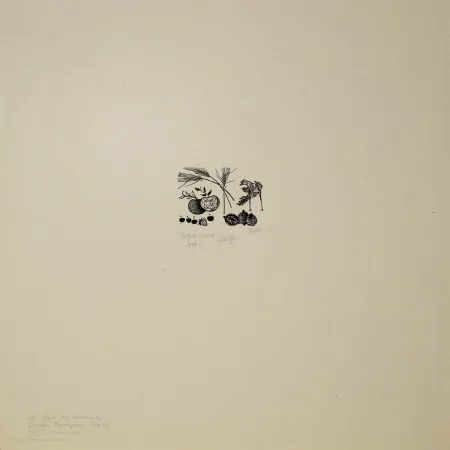 Woodcut Baskin - New Year's Greeting / Still Life, from A Poem Called the Tunning of Elynour Rummynge