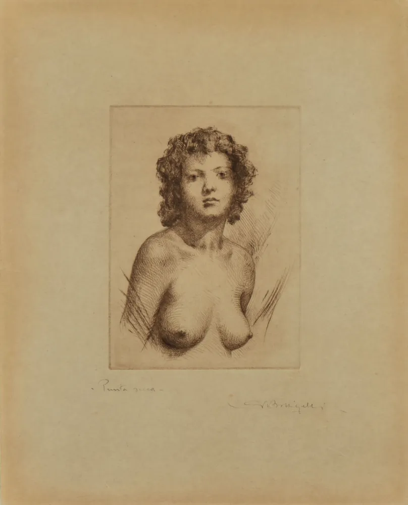 Drypoint Battigelli - FEMALE NUDE HALF-LENGTH