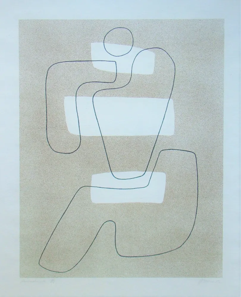 Lithograph Baumeister - Linienfigur mit hellen Flächen