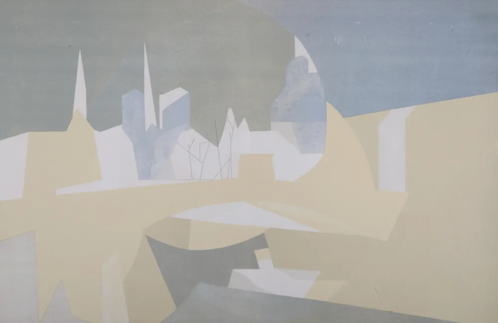 Lithograph Beaudin - Ville et paquebot, 1962