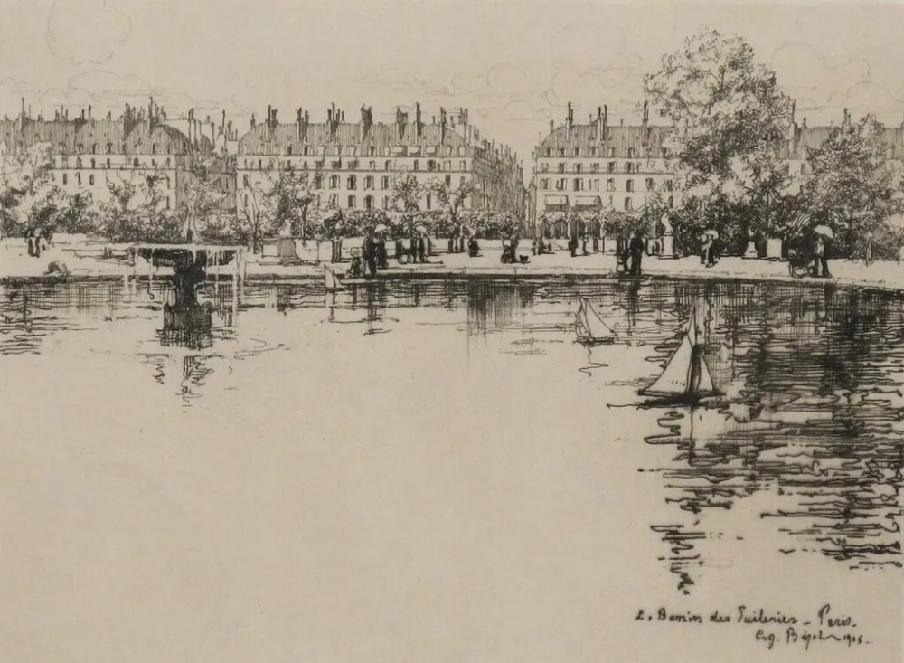 Etching Bejot - Le bassin des Tuileries