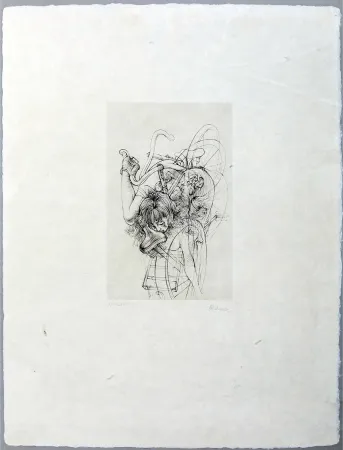 Etching Bellmer - Jeune fille à la bicyclette, signée (1970)